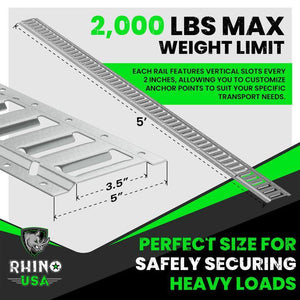 Rhino USA 5Ft E-Track Tie-Down Rails, Silver (4 Pack) | TD-ETRAIL5-4PK-SVR