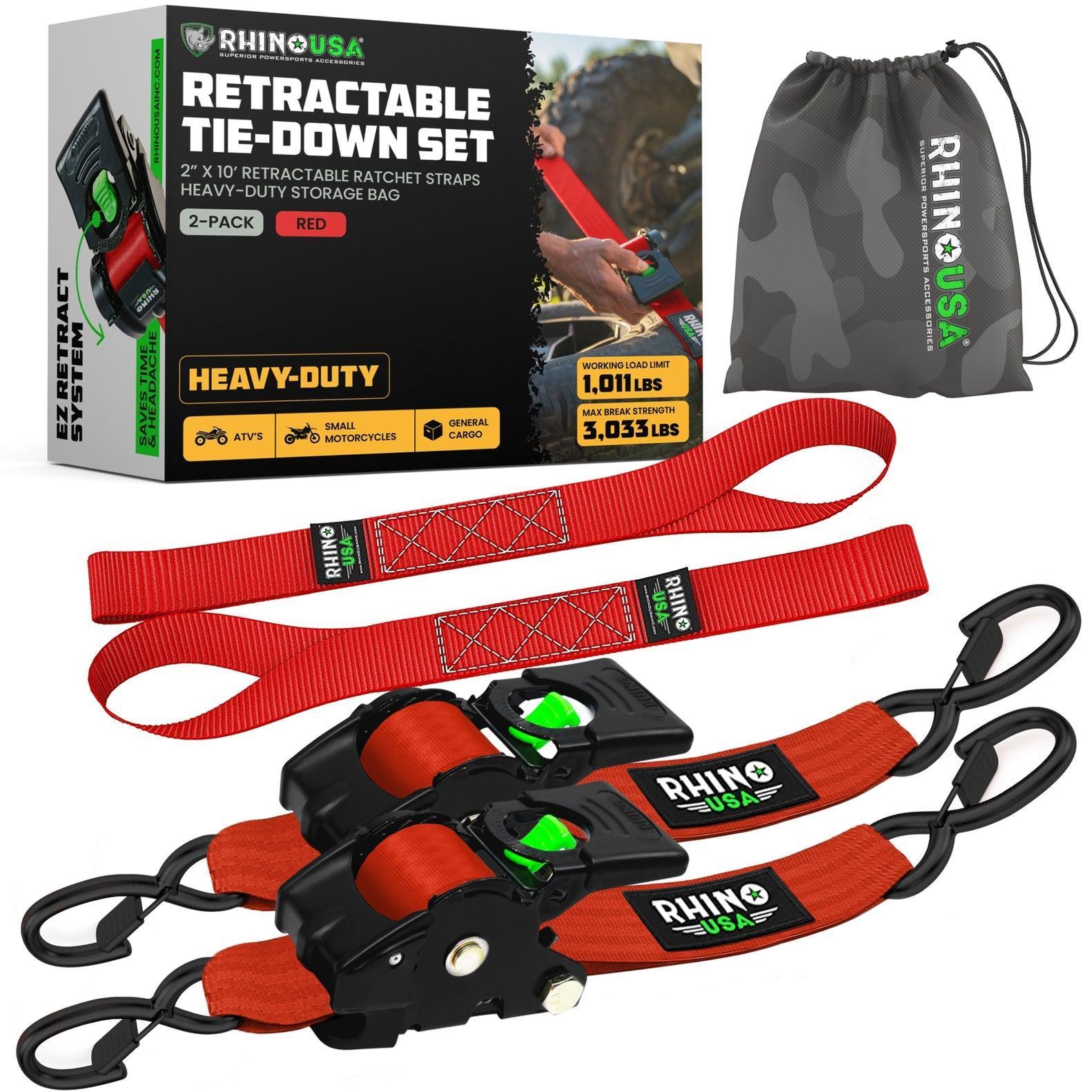 Rhino USA Retractable Ratchet Straps (2Pk 2Inx10Ft) (Red) | TD-RSRE2X10-RED-R
