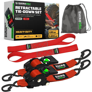 Rhino USA Retractable Ratchet Straps (2Pk 2Inx10Ft) (Red) | TD-RSRE2X10-RED-R