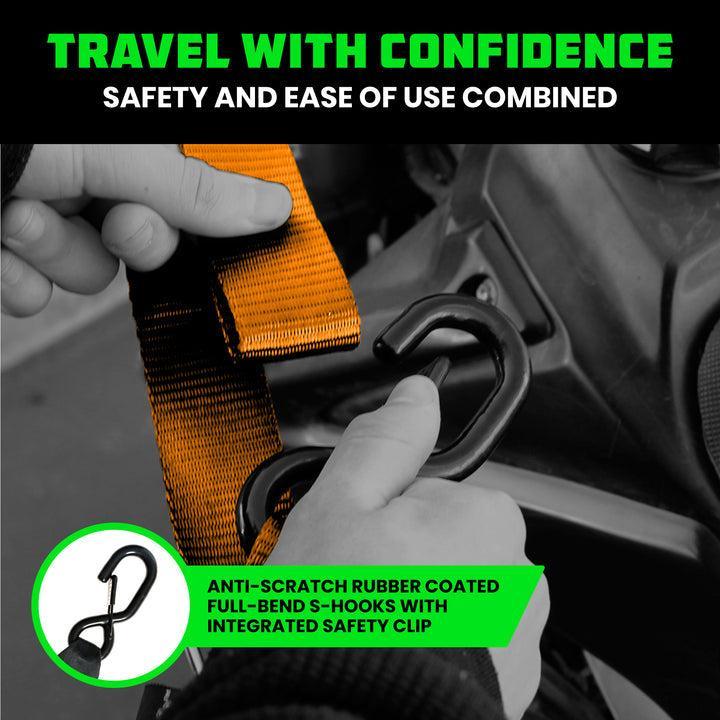 Rhino USA Cambuckle Motorcycle Tiedown Straps 2-Pack (Orange) 1.5In X 8Ft | RNO-CAMSOFT-ORG