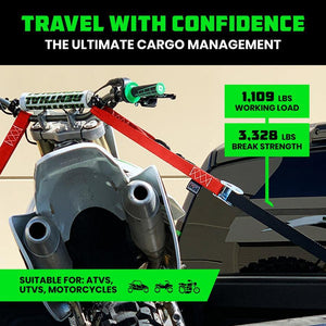 Rhino USA Cambuckle Motorcycle Tiedown Straps 2-Pack (Red) 1.5In X 8Ft | RNO-CAMSOFT-RED