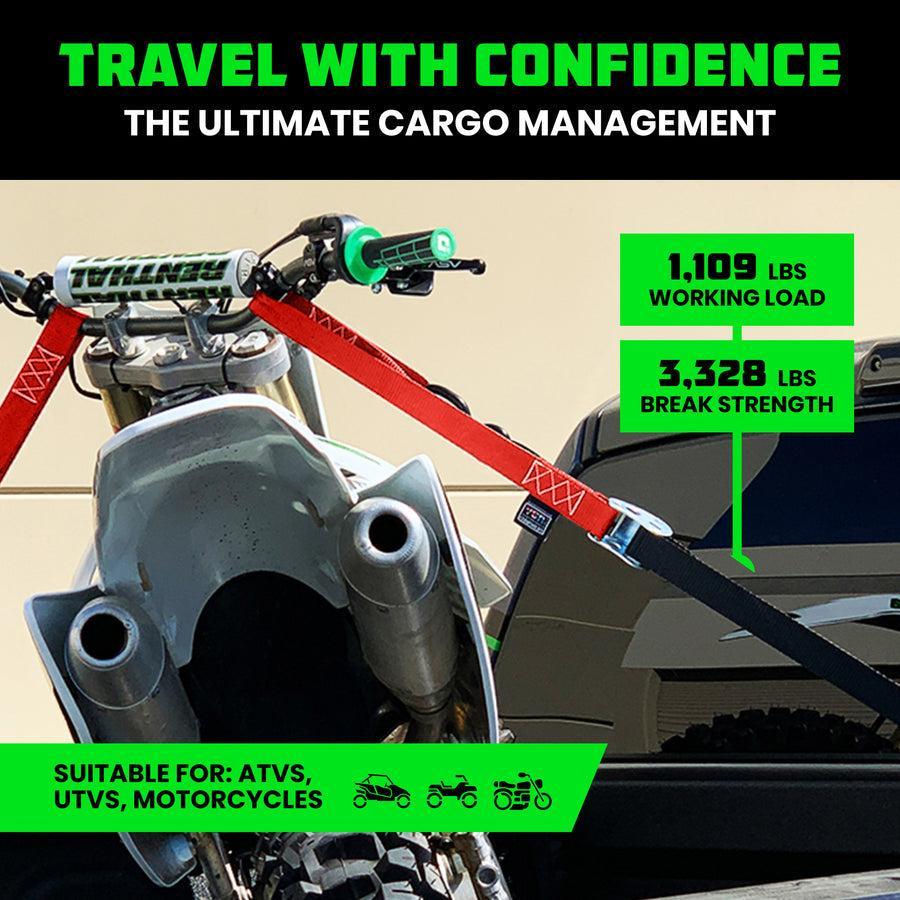 Rhino USA Cambuckle Motorcycle Tiedown Straps 2-Pack (Red) 1.5In X 8Ft | RNO-CAMSOFT-RED
