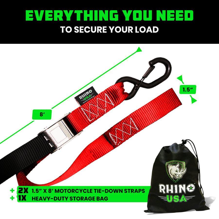 Rhino USA Cambuckle Motorcycle Tiedown Straps 2-Pack (Red) 1.5In X 8Ft | RNO-CAMSOFT-RED