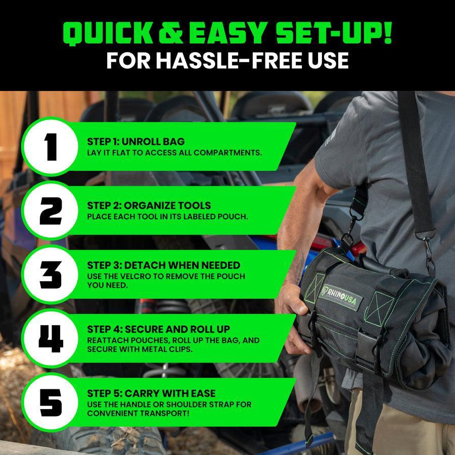 Rhino USA Heavy Duty Off-Road Tool Bag/Roll Black | RNO-TOOL-ROLL