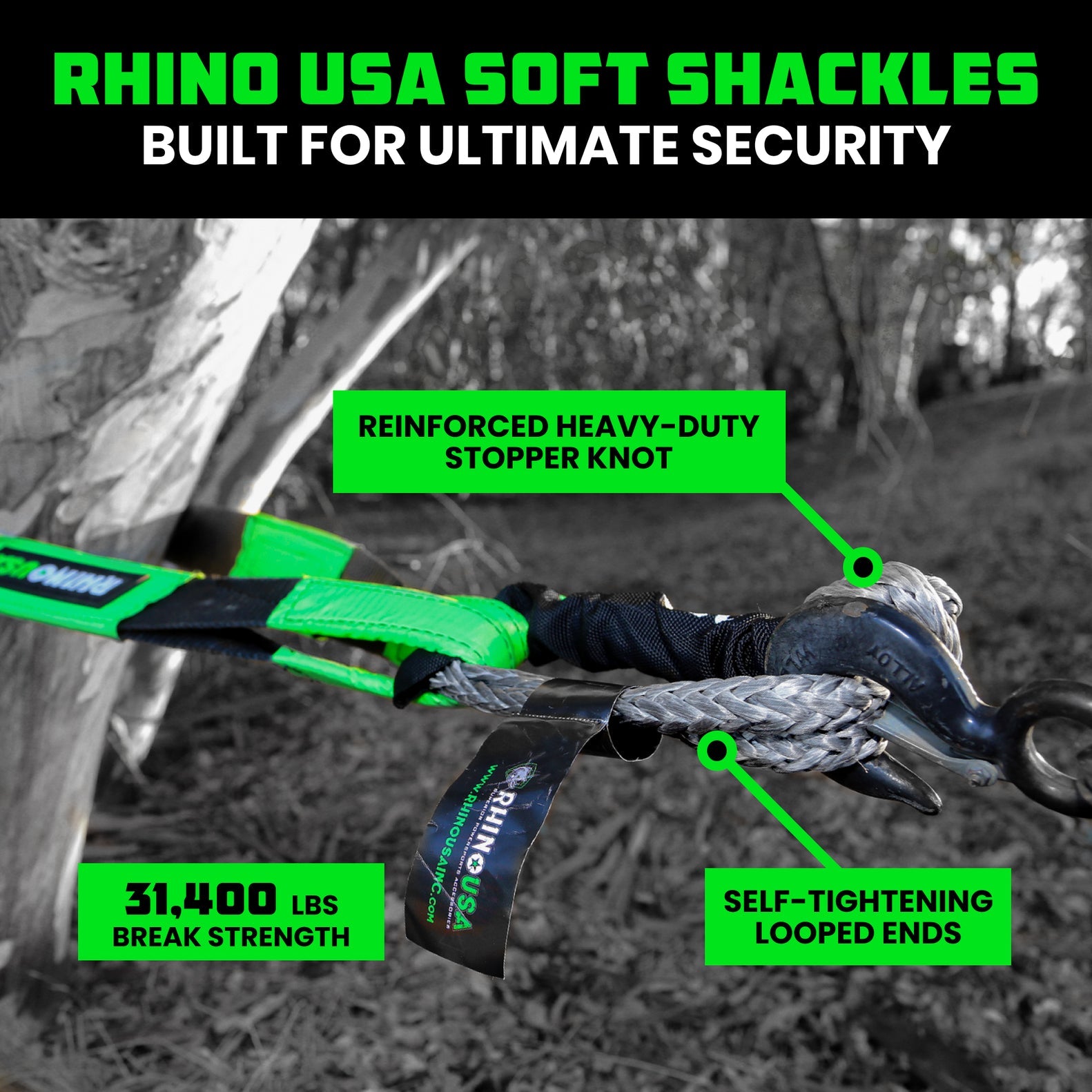 Rhino USA Synthetic Soft Shackle (1Pk 3/8InX22In) (Gray) | SFTSHACK38-GRY-1