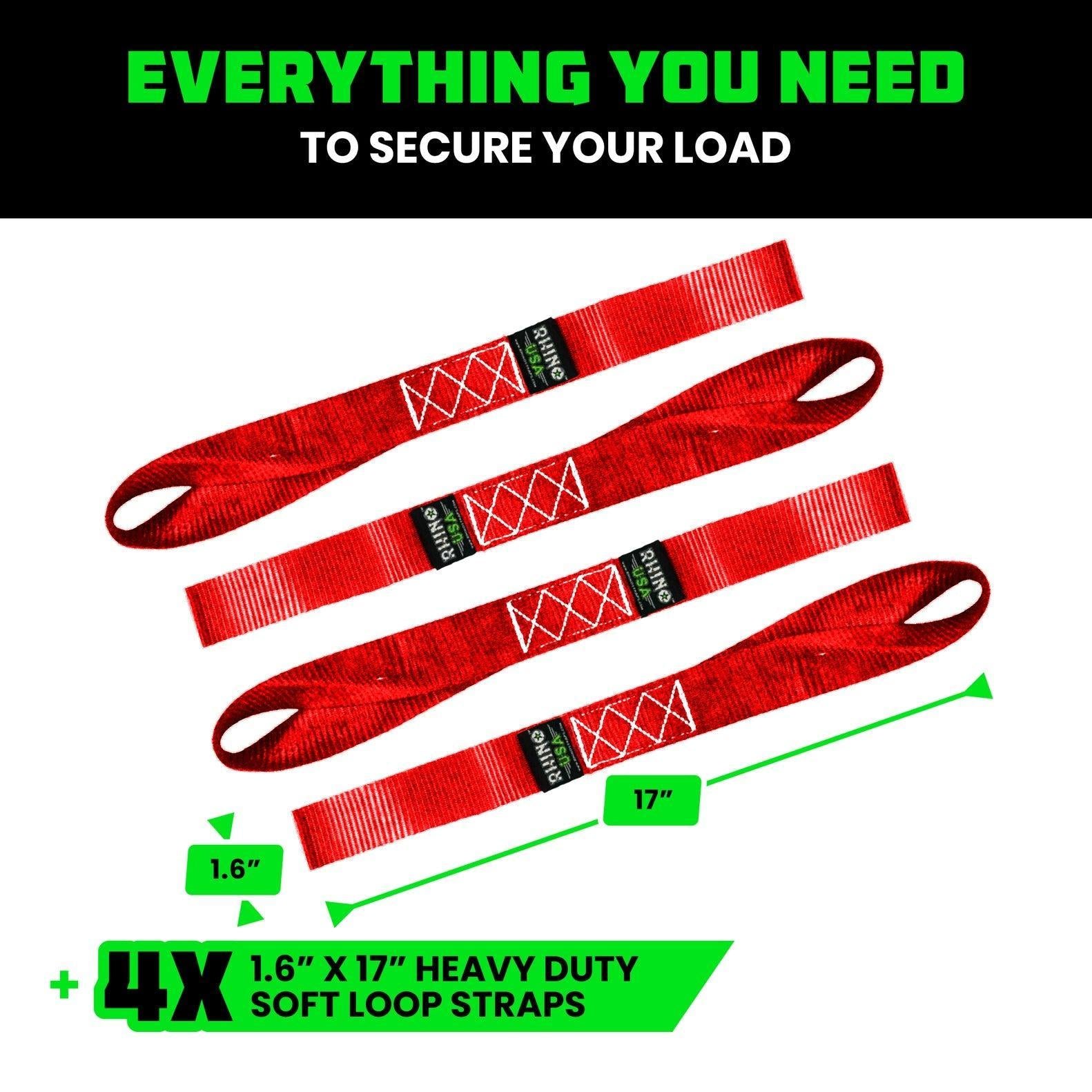 Rhino USA Soft Loops Motorcycle Tie-Down Set 4-Pack Red | SOFT4PACK-RED