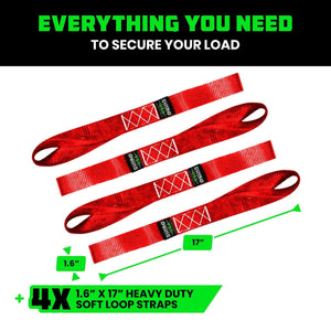 Rhino USA Soft Loops Motorcycle Tie-Down Set 4-Pack Red | SOFT4PACK-RED