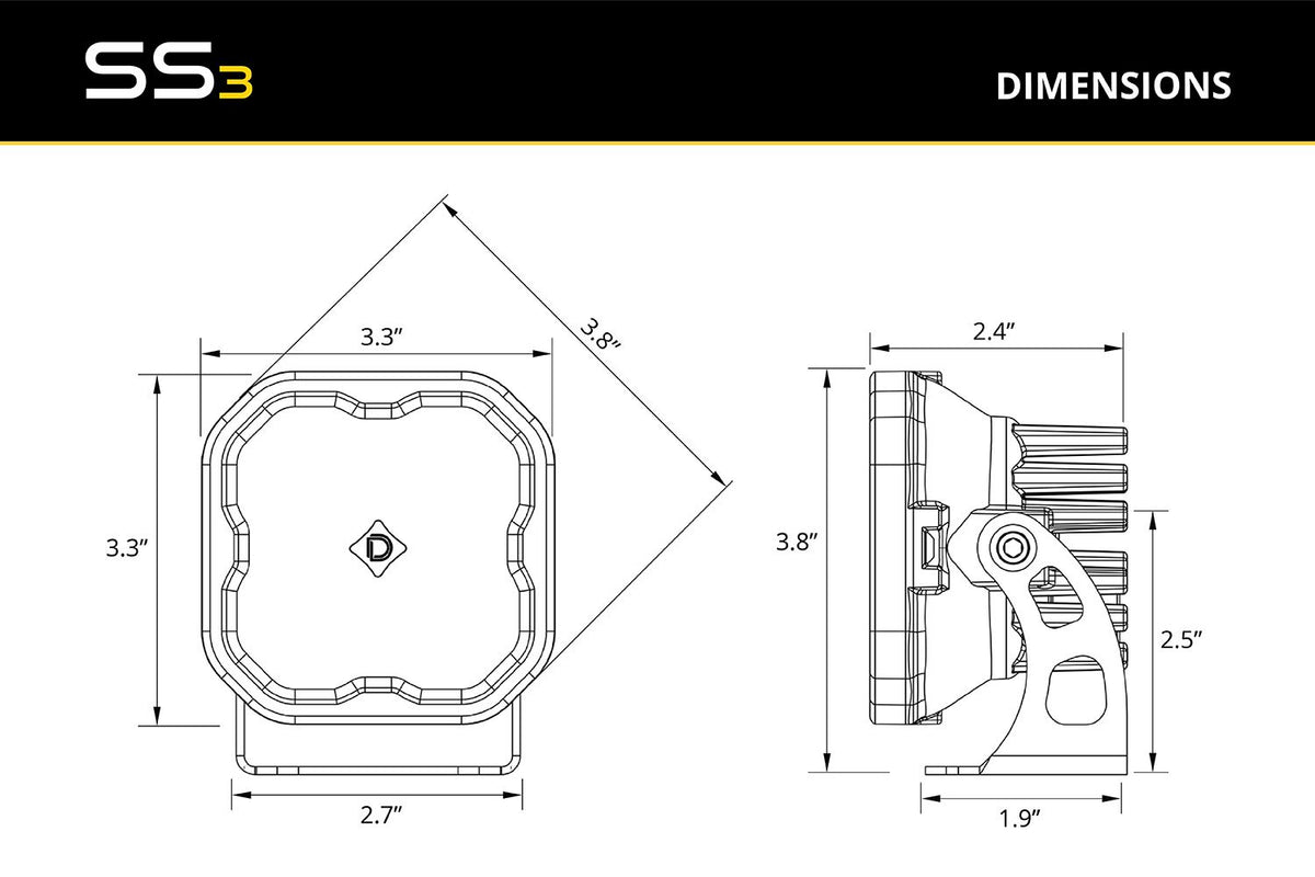 Diode Dynamics SS3 LED Ditch Light Kit Yellow Pro Combo - 2021+ Ford Bronco | DD7187