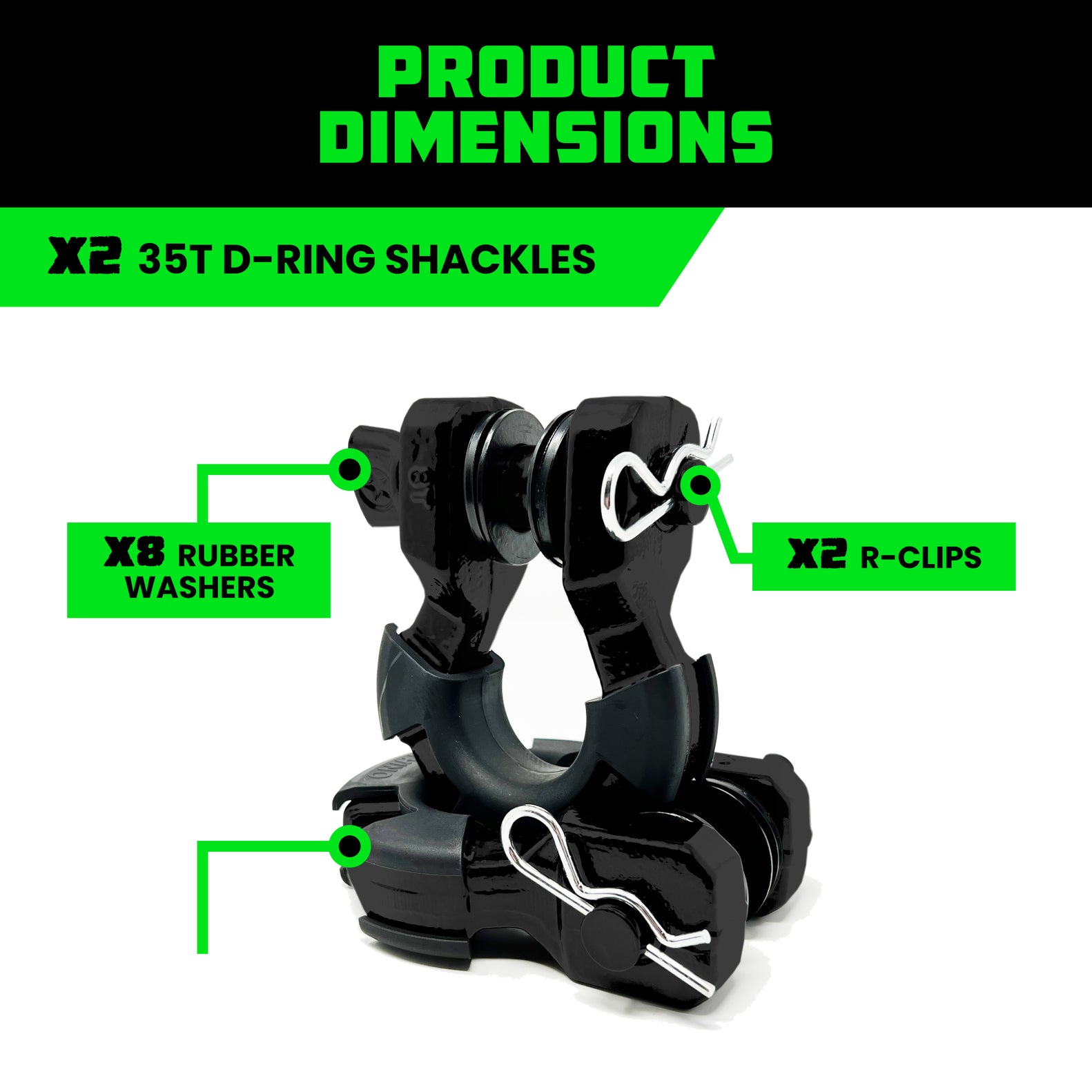 Rhino USA 8T Super Shackle 2-Pack (Matte Black) | SUPERSHACK-MATTE