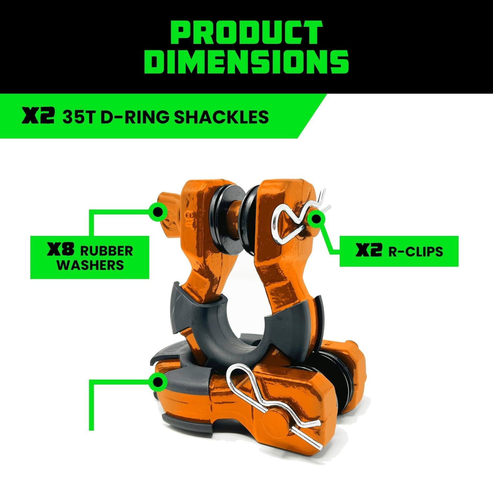 Rhino USA 8T Super Shackle 2-Pack (Orange) | SUPERSHACK-ORG