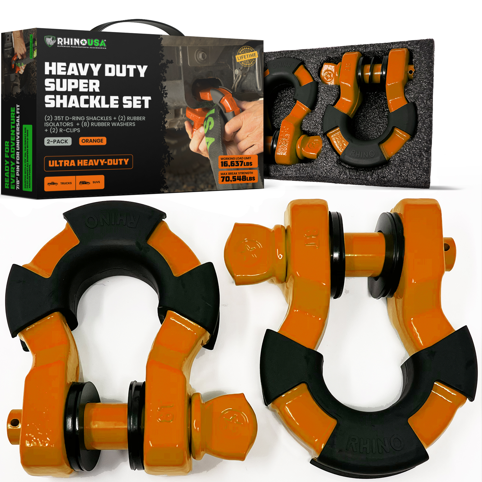 Rhino USA 8T Super Shackle 2-Pack (Orange) | SUPERSHACK-ORG