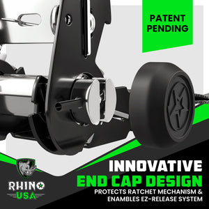 Rhino USA Heavy Duty Ratchet Tie-Downs 2-Pack (Black) 1.6In X 8Ft | GRLA-TDWN-SET