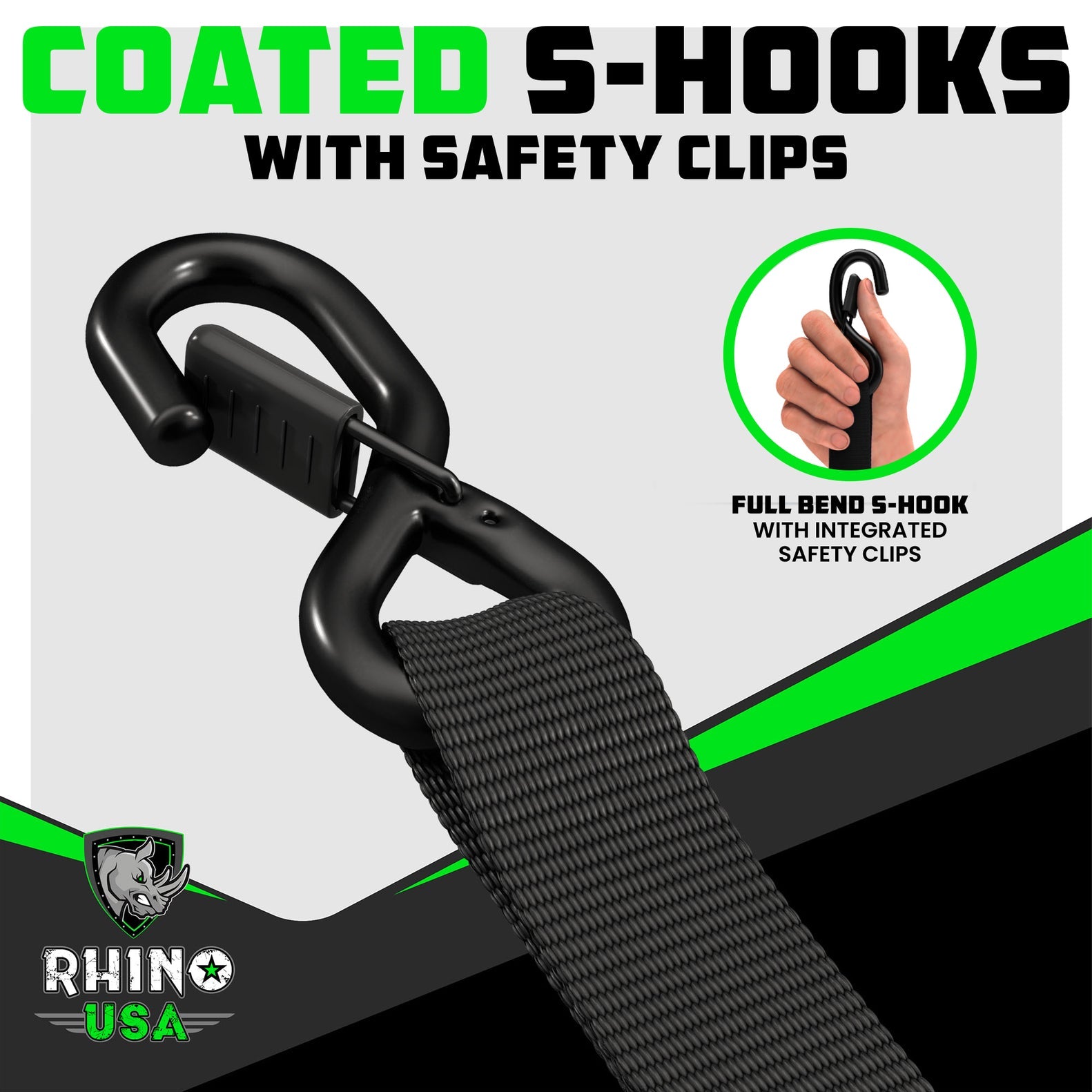 Rhino USA Heavy Duty Ratchet Tie-Downs 2-Pack (Black) 1.6In X 8Ft | GRLA-TDWN-SET