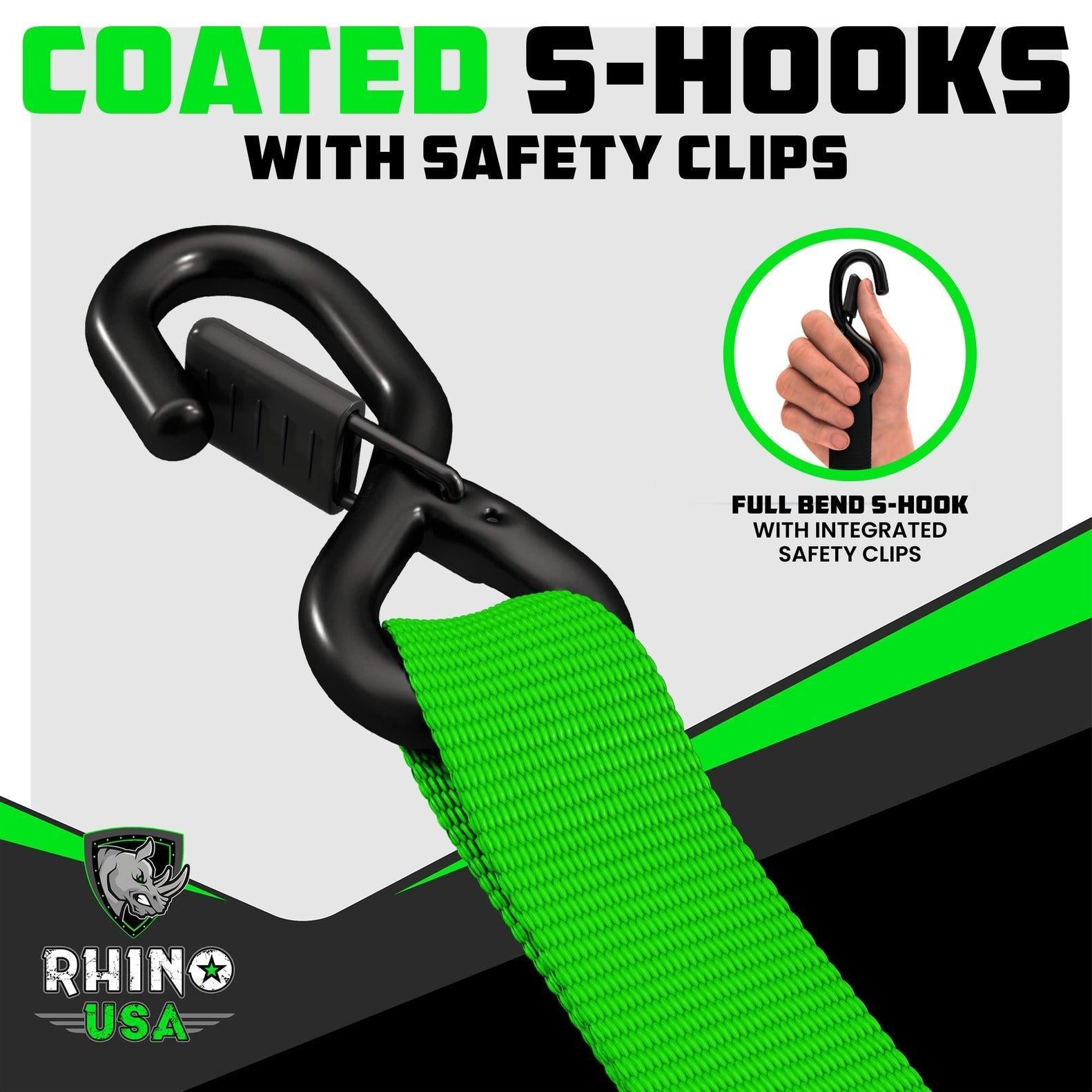 Rhino USA Heavy Duty Ratchet Tie-Downs 2-Pack (Green) 1.6In X 8Ft | HDKIT-2PK-GRN