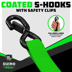 Rhino USA Heavy Duty Ratchet Tie-Downs 2-Pack (Green) 1.6In X 8Ft | HDKIT-2PK-GRN