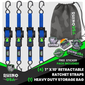 Rhino USA Retractable Ratchet Straps (4Pk 1Inx10Ft) (Blue) | TD-RSRE1X10-BLU-R