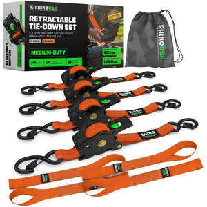 Rhino USA Retractable Ratchet Straps (4Pk 1Inx10Ft) (Orange) | TD-RSRE1X10-ORG-R