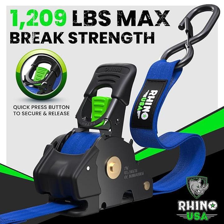 Rhino USA Retractable Ratchet Straps (4Pk 1Inx10Ft) (Blue) | TD-RSRE1X10-BLU-R