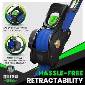Rhino USA Retractable Ratchet Straps (4Pk 1Inx10Ft) (Blue) | TD-RSRE1X10-BLU-R