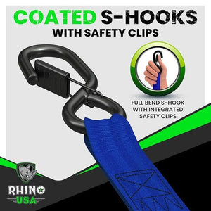 Rhino USA Retractable Ratchet Straps (4Pk 1Inx10Ft) (Blue) | TD-RSRE1X10-BLU-R