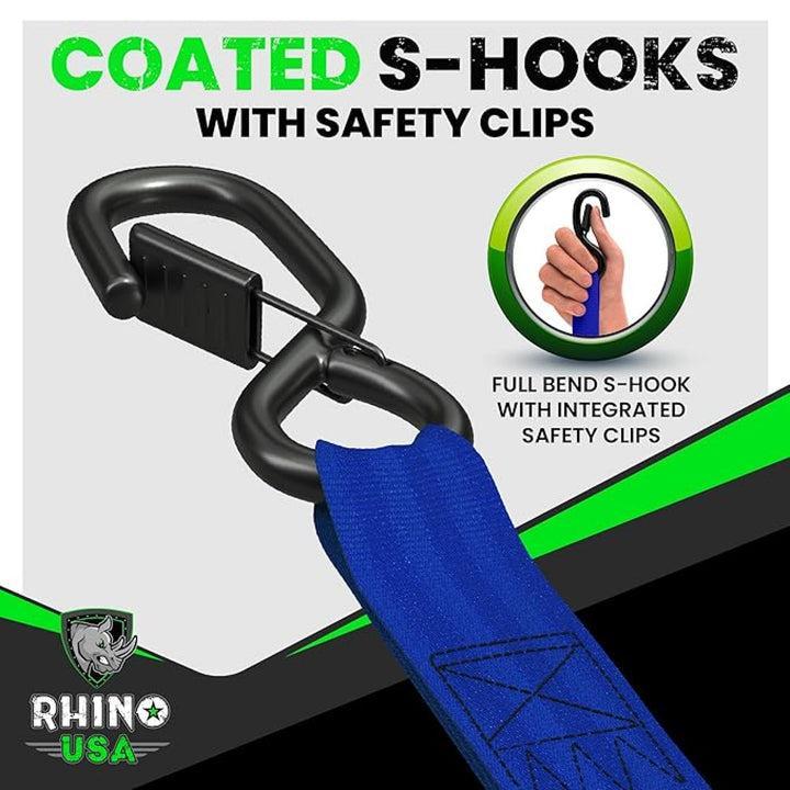 Rhino USA Retractable Ratchet Straps (4Pk 1Inx10Ft) (Blue) | TD-RSRE1X10-BLU-R