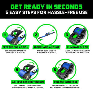 Rhino USA Retractable Ratchet Straps (4Pk 1Inx10Ft) (Blue) | TD-RSRE1X10-BLU-R
