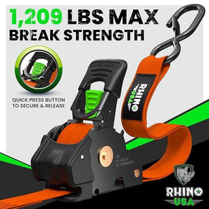 Rhino USA Retractable Ratchet Straps (4Pk 1Inx10Ft) (Orange) | TD-RSRE1X10-ORG-R