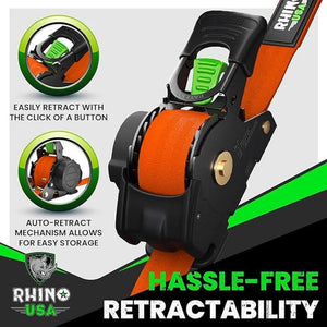 Rhino USA Retractable Ratchet Straps (4Pk 1Inx10Ft) (Orange) | TD-RSRE1X10-ORG-R