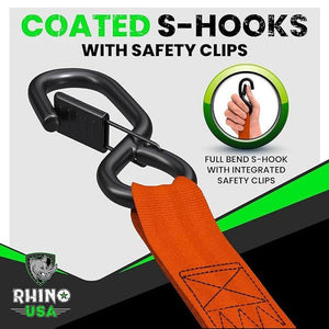 Rhino USA Retractable Ratchet Straps (4Pk 1Inx10Ft) (Orange) | TD-RSRE1X10-ORG-R