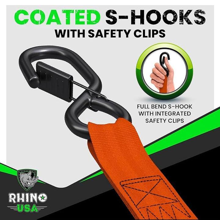 Rhino USA Retractable Ratchet Straps (4Pk 1Inx10Ft) (Orange) | TD-RSRE1X10-ORG-R