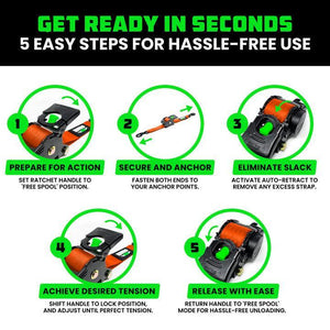 Rhino USA Retractable Ratchet Straps (4Pk 1Inx10Ft) (Orange) | TD-RSRE1X10-ORG-R