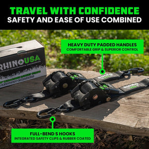 Rhino USA Retractable E-Track Ratchet Straps (2 Pack, 2Inx10Ft) (Black) | TD-RSRE2X10-ETRK-BLK
