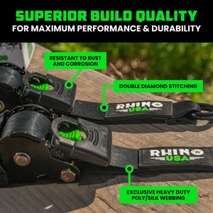 Rhino USA Retractable E-Track Ratchet Straps (2 Pack, 2Inx10Ft) (Black) | TD-RSRE2X10-ETRK-BLK