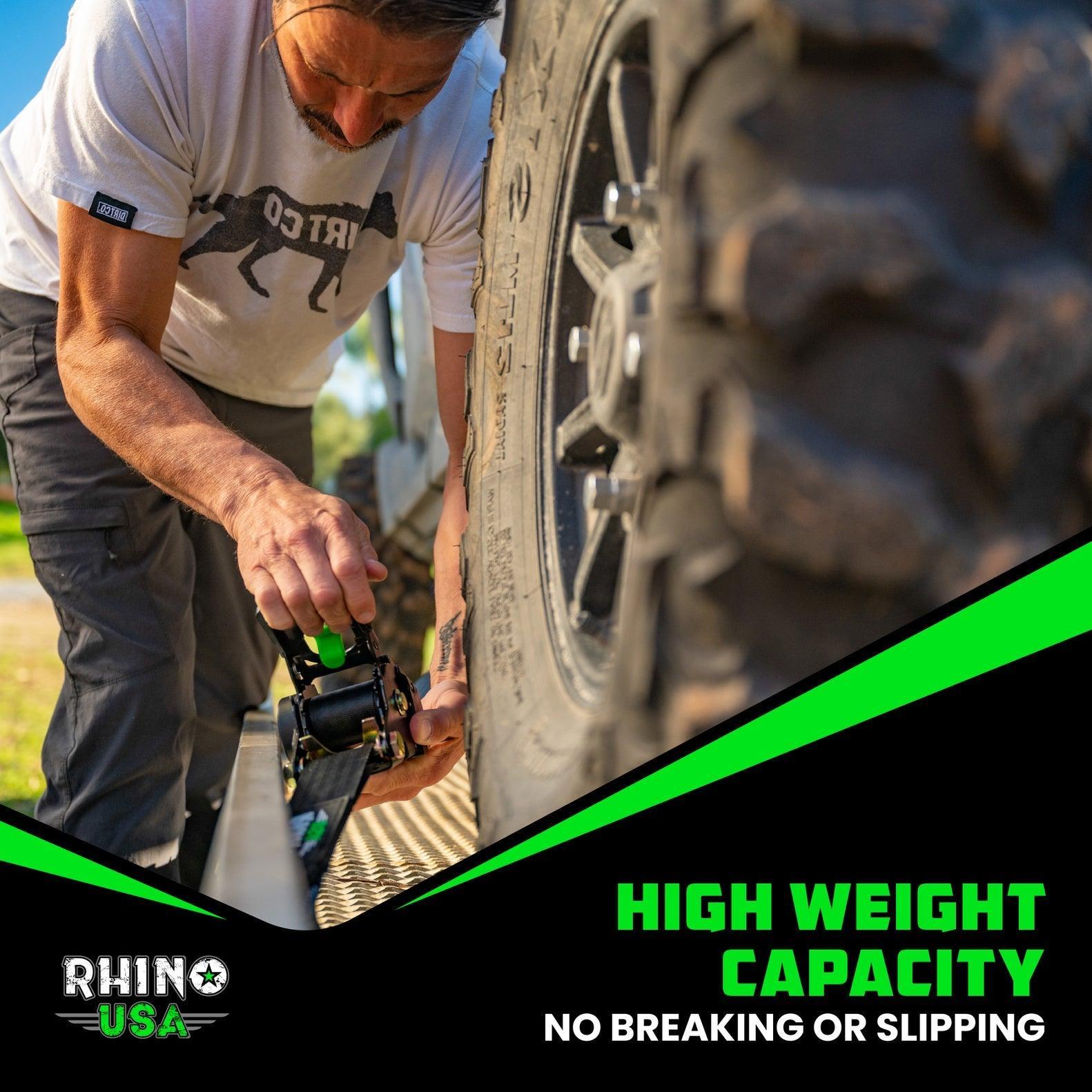 Rhino USA Retractable E-Track Ratchet Straps (2 Pack, 2Inx10Ft) (Black) | TD-RSRE2X10-ETRK-BLK