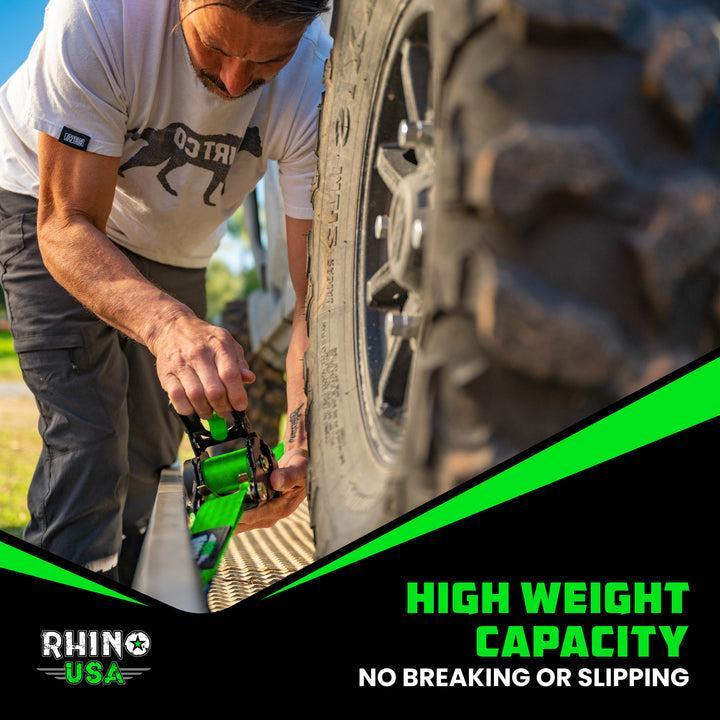 Rhino USA Retractable Ratchet Straps (2Pk 2Inx10Ft) (Green) | TD-RSRE2X10-GRN-R