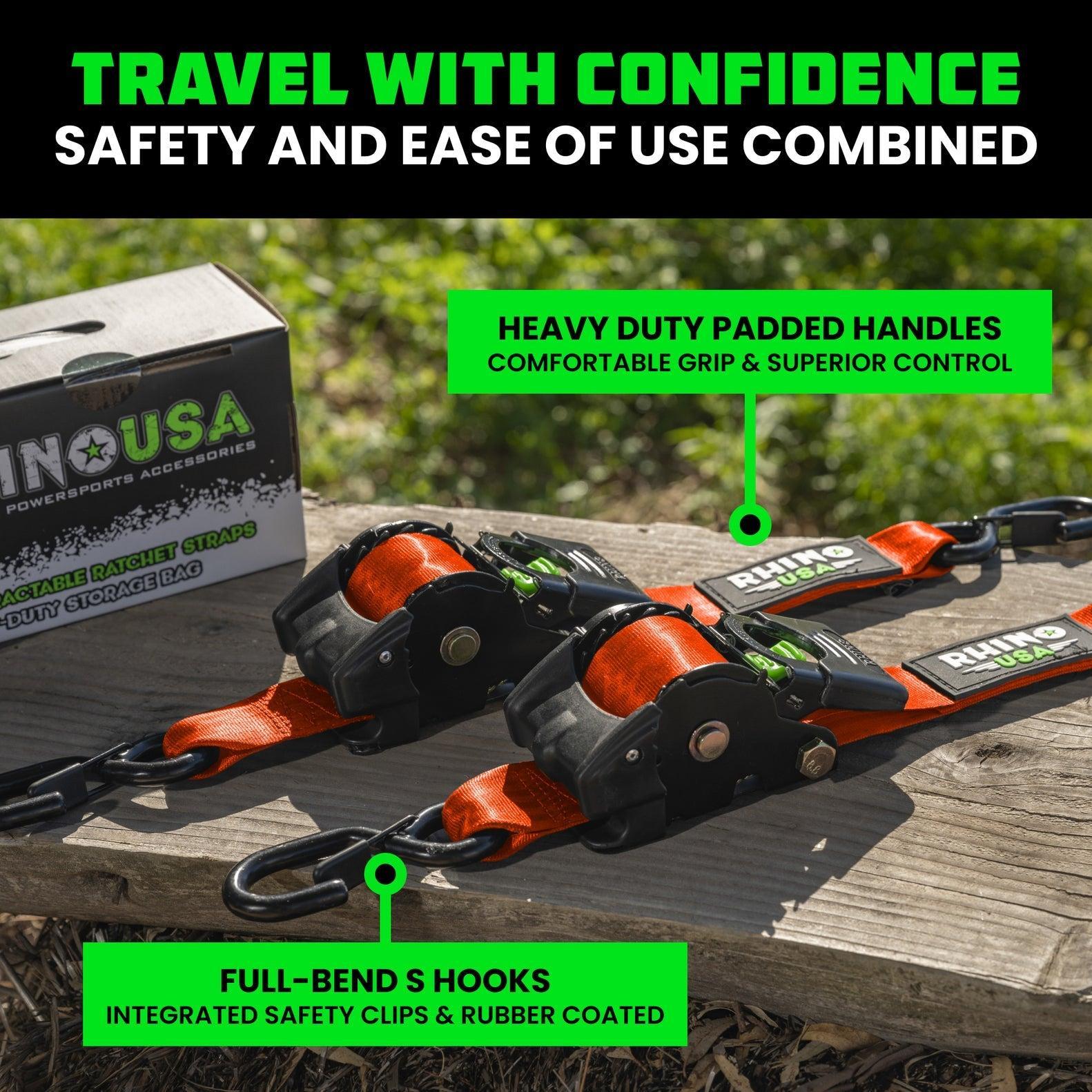 Rhino USA Retractable Ratchet Straps (2Pk 2Inx10Ft) (Orange) | TD-RSRE2X10-ORG-R