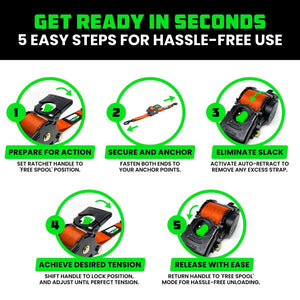 Rhino USA Retractable Ratchet Straps (2Pk 2Inx10Ft) (Orange) | TD-RSRE2X10-ORG-R