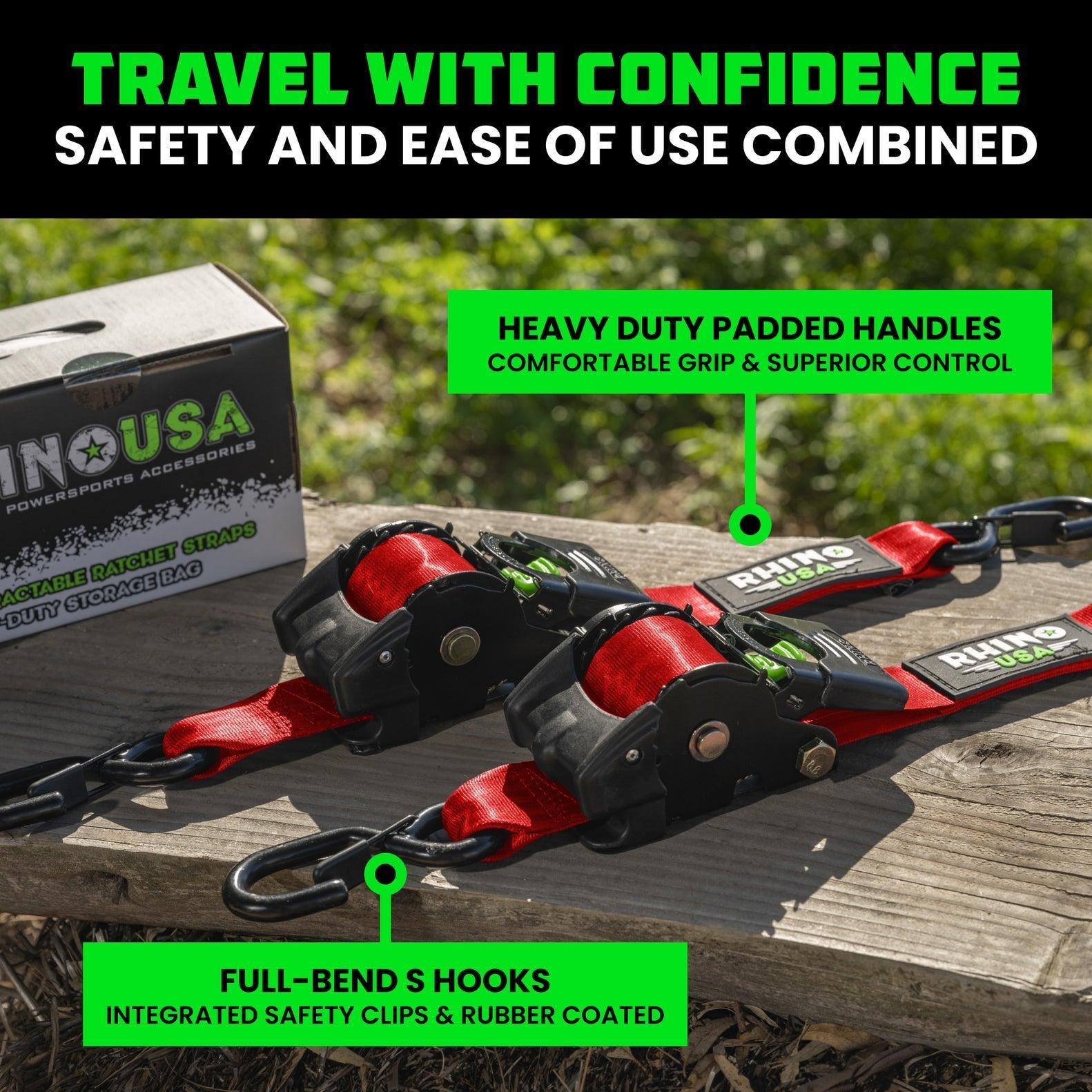 Rhino USA Retractable Ratchet Straps (2Pk 2Inx10Ft) (Red) | TD-RSRE2X10-RED-R