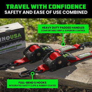Rhino USA Retractable Ratchet Straps (2Pk 2Inx10Ft) (Red) | TD-RSRE2X10-RED-R