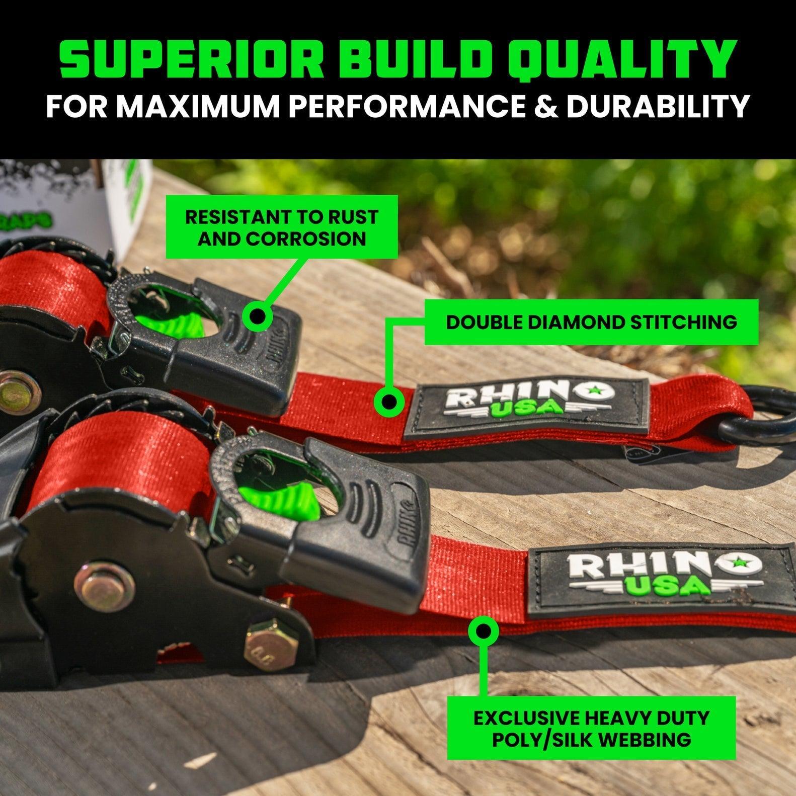 Rhino USA Retractable Ratchet Straps (2Pk 2Inx10Ft) (Red) | TD-RSRE2X10-RED-R