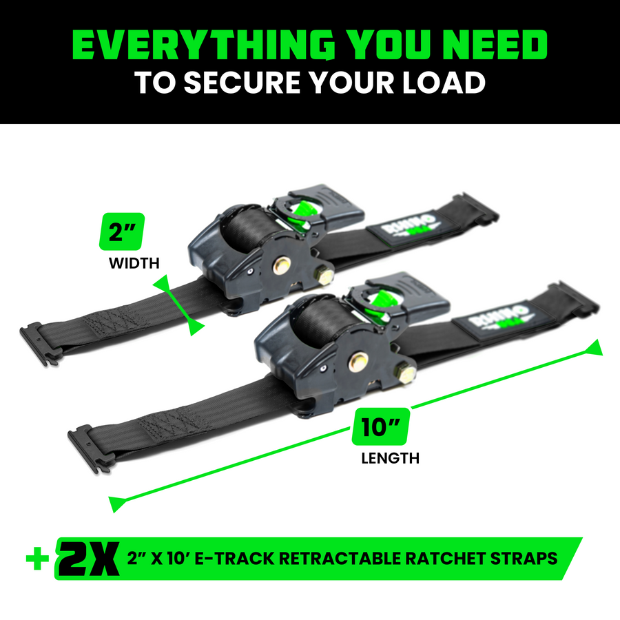 Rhino USA Retractable Ratchet Straps (2Pk 2Inx10Ft) (Black) | TD-RSRE2X10-BLK-R
