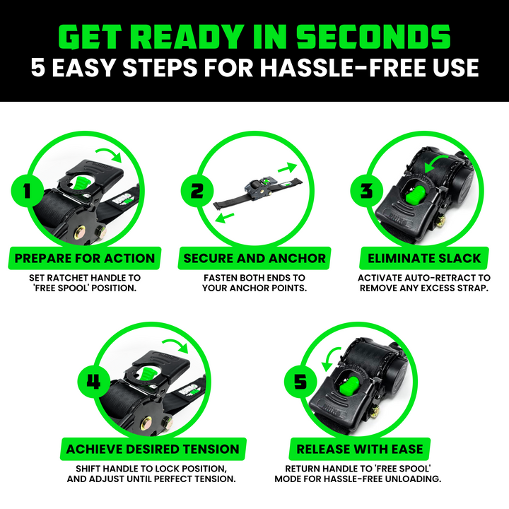 Rhino USA Retractable Ratchet Straps (2Pk 2Inx10Ft) (Black) | TD-RSRE2X10-BLK-R