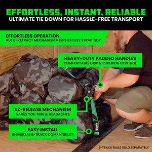 Rhino USA Retractable E-Track Ratchet Straps (2 Pack, 2Inx10Ft) (Green) | TD-RSRE2X10-ETRK-GRN