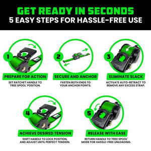 Rhino USA Retractable E-Track Ratchet Straps (2 Pack, 2Inx10Ft) (Green) | TD-RSRE2X10-ETRK-GRN