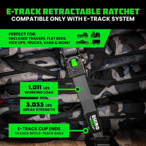 Rhino USA Retractable E-Track Ratchet Straps (2 Pack, 2Inx10Ft) (Gray) | TD-RSRE2X10-ETRK-GRY