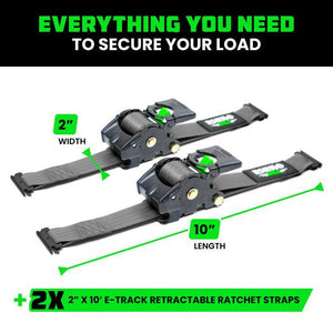 Rhino USA Retractable E-Track Ratchet Straps (2 Pack, 2Inx10Ft) (Gray) | TD-RSRE2X10-ETRK-GRY
