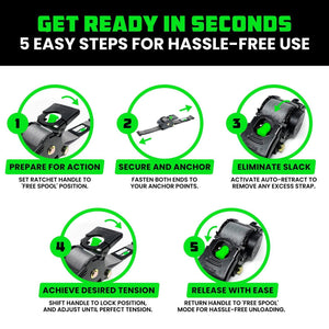 Rhino USA Retractable E-Track Ratchet Straps (4 Pack, 2Inx10Ft) (Gray) | TD-RSRE2X10-ETRK-4GRY