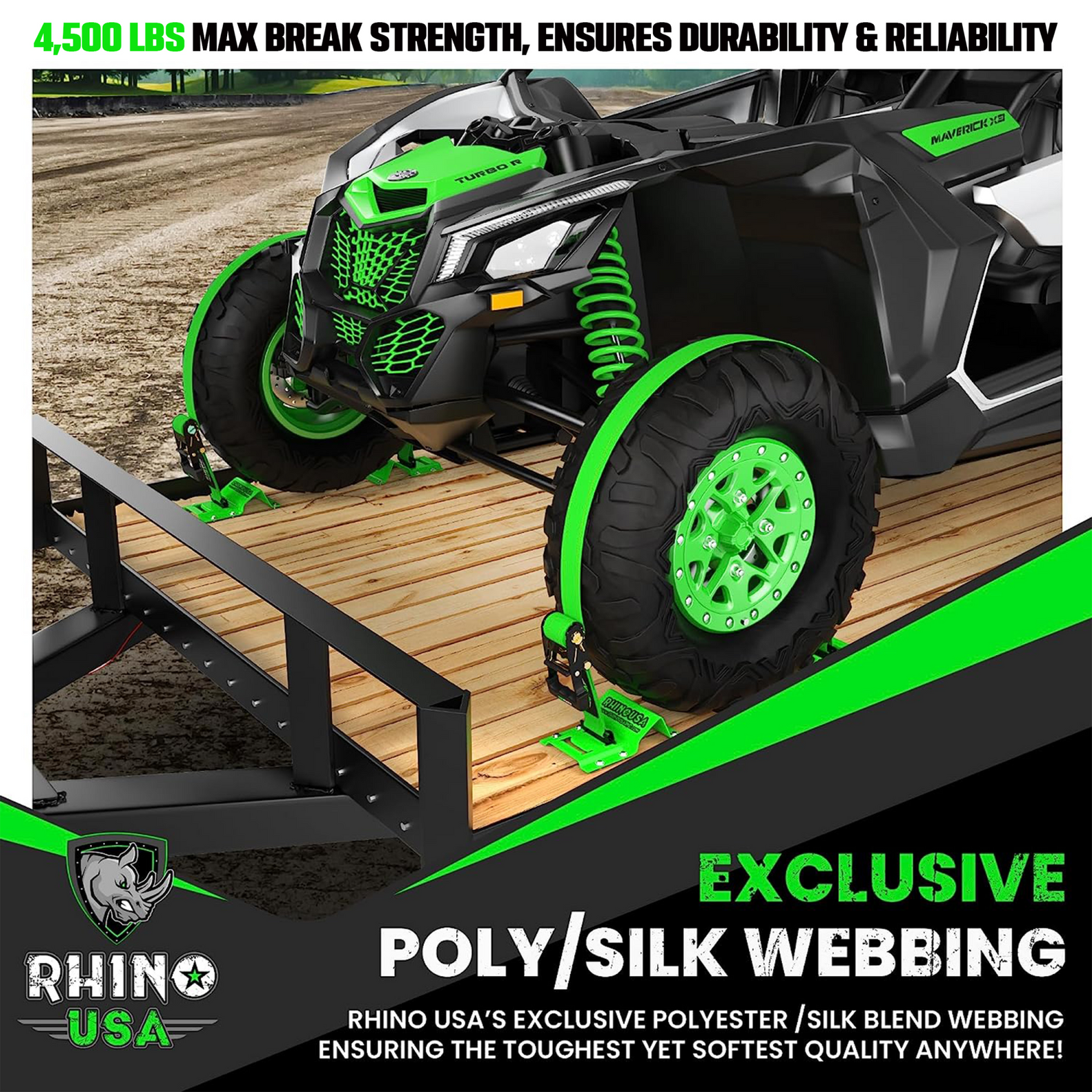 Rhino USA Utv Wheel Chock Tie-Down Kit (2-Wheel Kit) (Green) | RNO-CHOCK-SET