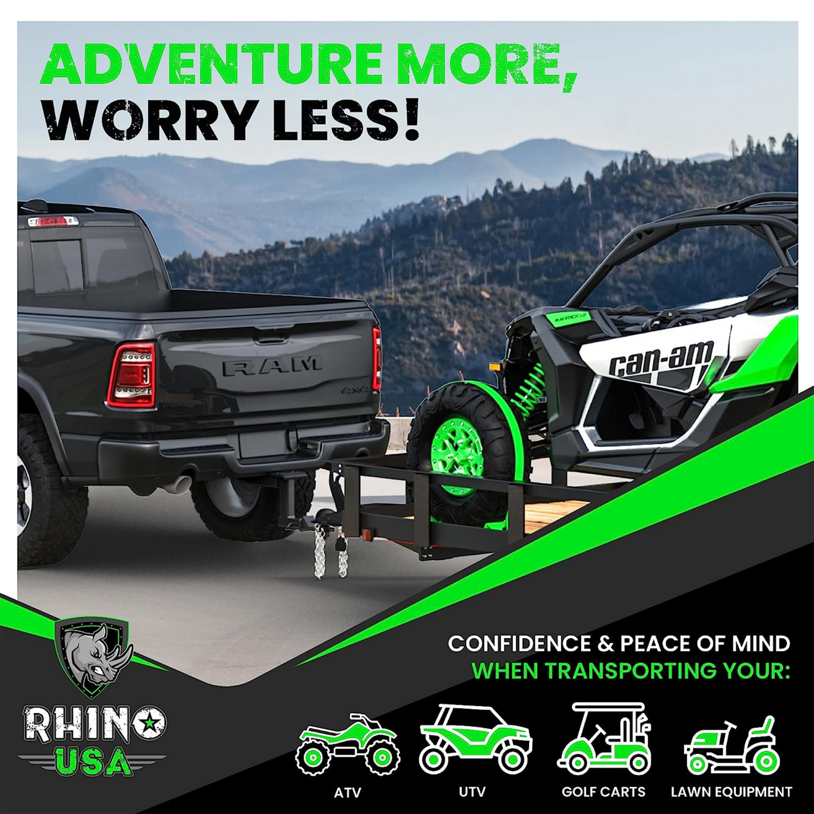 Rhino USA Utv Wheel Chock Tie-Down Kit (2-Wheel Kit) (Green) | RNO-CHOCK-SET