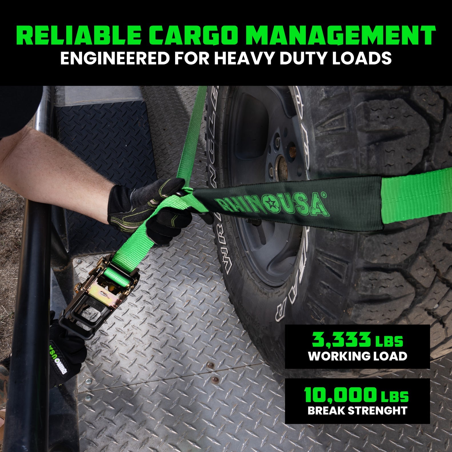 Rhino USA Lasso Straps; Basket Straps - Green - Flat Hook | TD-VSLASSO-GRN-FLAT